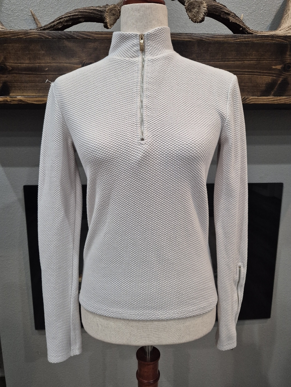 LUNE Women's Light Gray Quarter-Zip Textured Pullover Hoodie Size XS